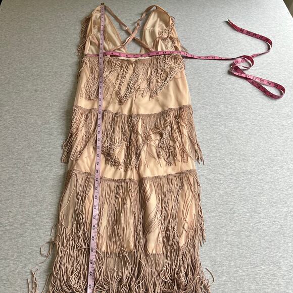 ASOS Fringe Halter Strappy Slip Dress - Women's Size 6 - Peach - Picture 10 of 14